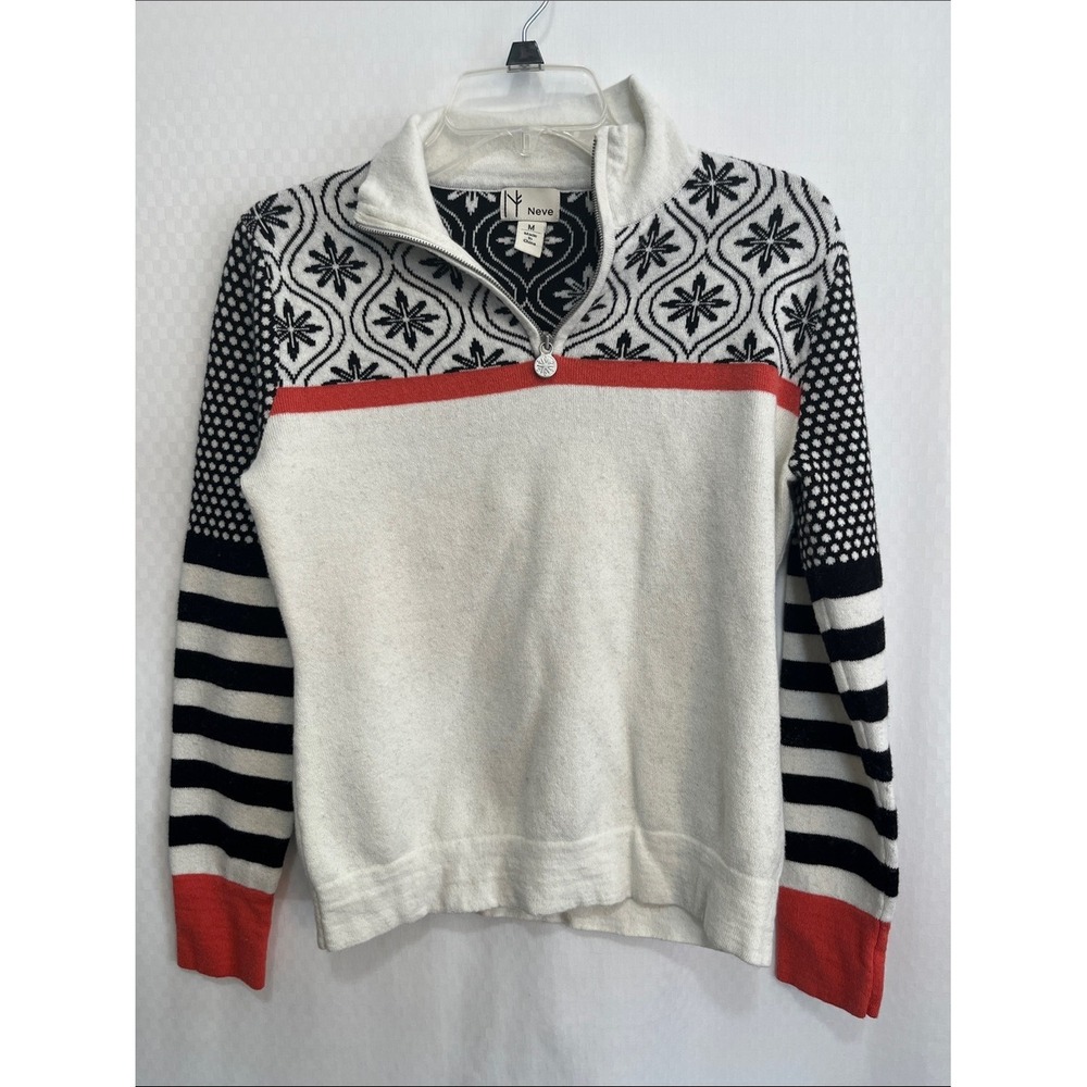 Neve Sweater Women's Med Ski Sweater Mock Neck Wool-Blend Knit Quarter-Zip